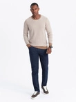 RELAXED FIT vyriškas raštuotas megztinis - šviesiai rudas V3 OM-SWSW-0111