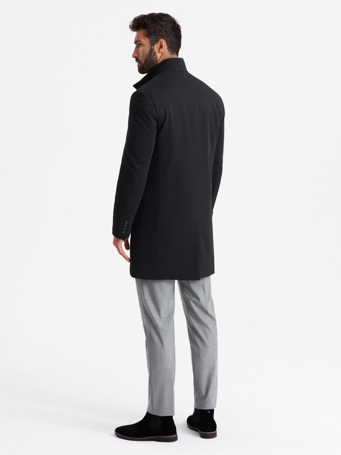 Fitted structured men's high collar coat - black V1 OM-COWC-0117