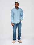 Men's denim shirt with embroidered pocket - light blue V1 OM-SHDS-0181