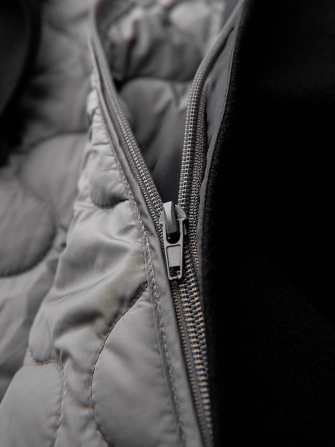 Palton bărbătesc lung cu o singură pieptănătură, cu guler și strat inferior - negru V1 OM-COWC-0106