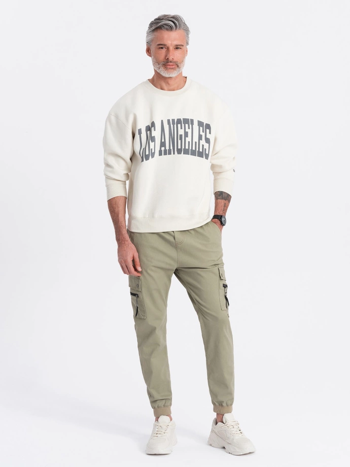 Pánské kalhoty JOGGER s cargo kapsami na zip - khaki V1 OM-PAJO-0125