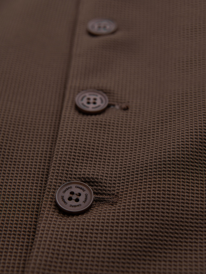 Fitted men's structured knit vest with lapels - brown V2 OM-BLZV-0144