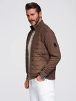 Lightweight unzipped men's jacket with quilted front - brown V3 OM-JANP-0193