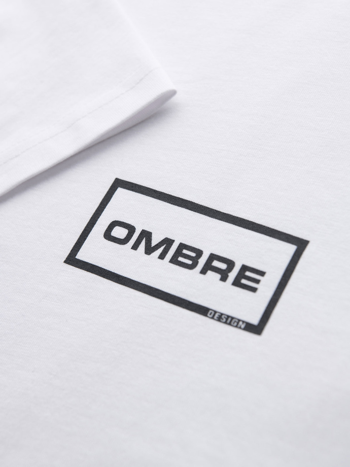 Pánské pletené tričko REGULAR střihu s potiskem - bílé V1 OM-TSPT-0231