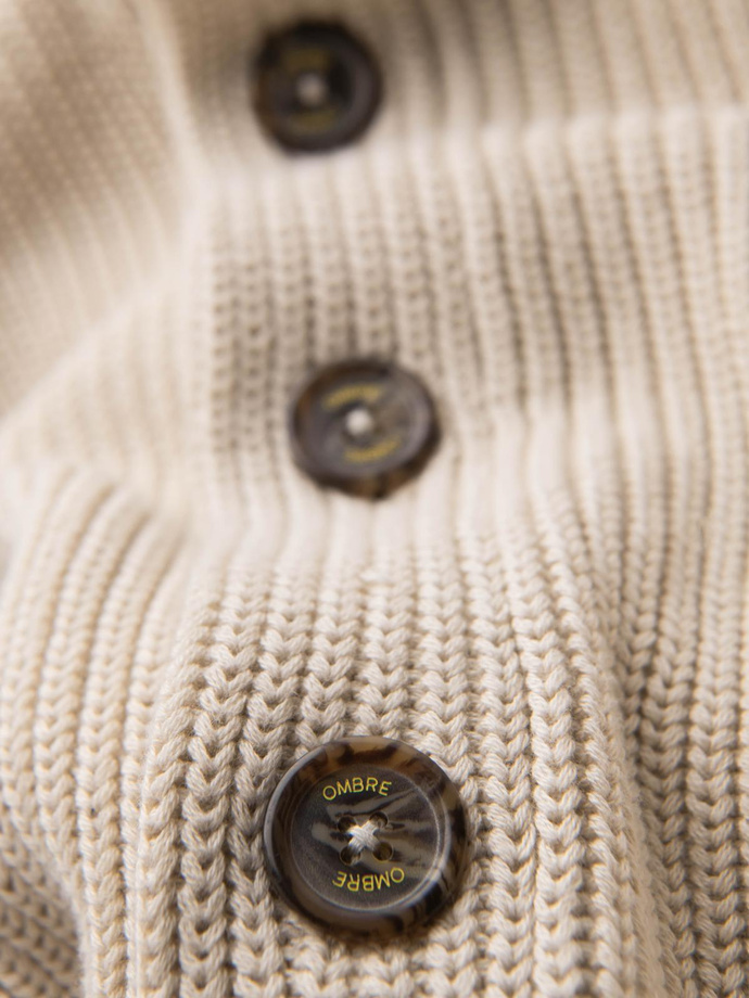 Pulover cardigan din bumbac pentru bărbați cu guler șal - bej V2 OM-SWCD-0153