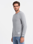 Men's textured sweater with half round neckline - light grey V5 OM-SWSW-0104