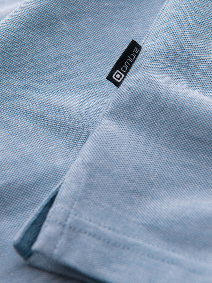 Pánská melanžová polokošile s pruhovaným límečkem - modrá V3 OM-POSS-0109