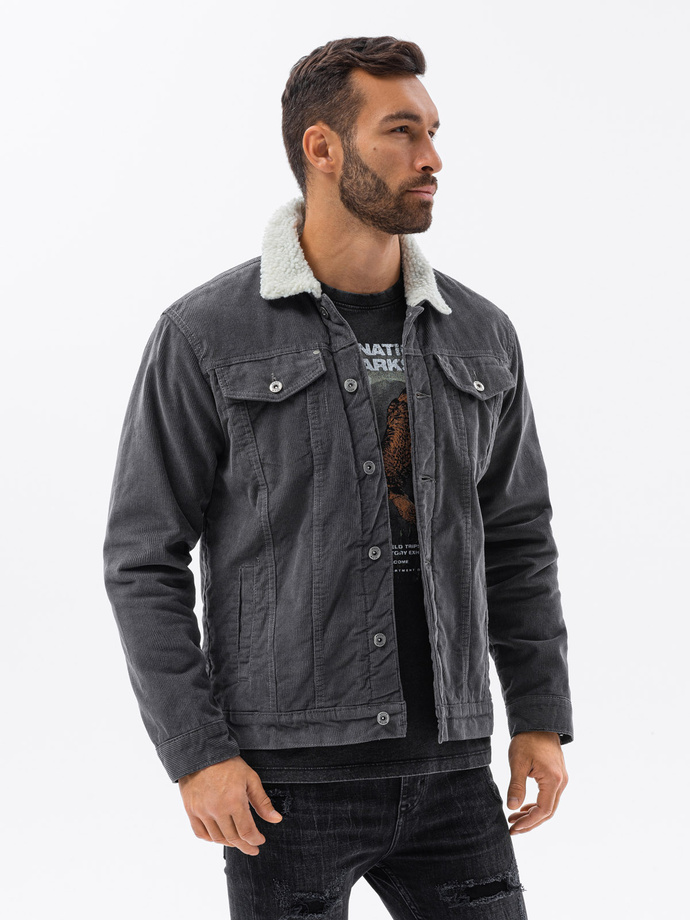 Men's mid-season jacket - dark grey C524