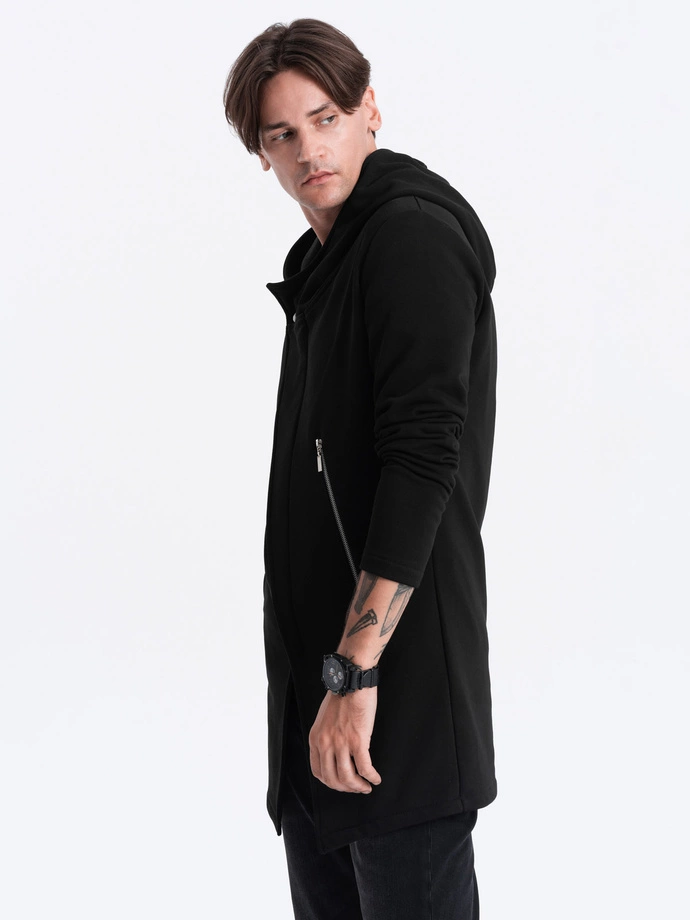 Men's long sweatshirt with asymmetrical button-up HAGA - black B668
