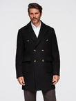 Men's double-breasted coat with decorative buttons - black V2 OM-COWC-0137