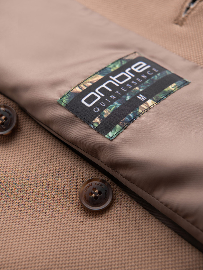 Costum bărbătesc fără revere - caramel V1 OM-BLZV-0112