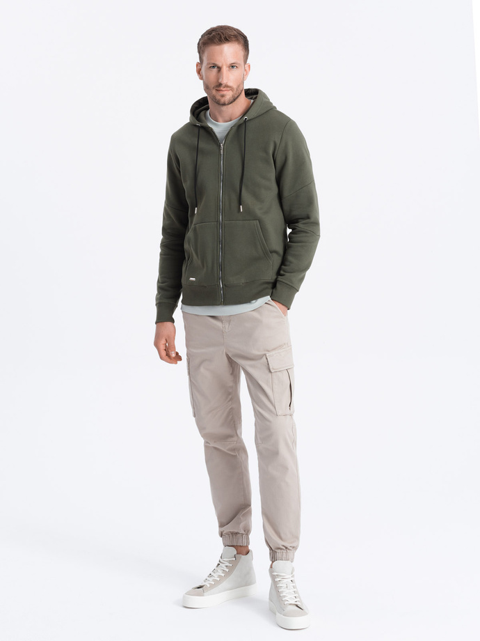 Men's unbuttoned hooded sweatshirt - olive V2 OM-SSZP-22FW-003