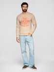 Men's unbuttoned sweatshirt with collegiate print - sand V1 OM-SSPS-0154