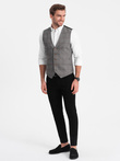 Men's vest without lapels in fine check - graphite V2 OM-BLZV-0123