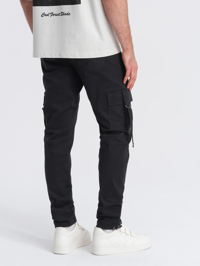 Pánské kalhoty STRAIGHT LEG cargo s pruhovanými kapsami - černé V4 OM-PACG-0197