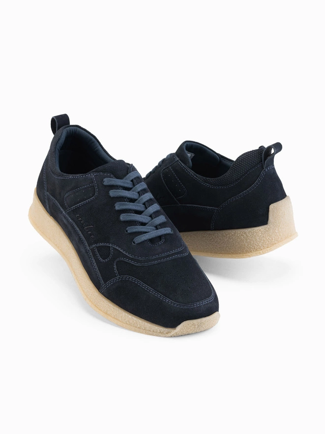 Pantofi adidași clasici pentru bărbați din piele de căprioară moale - albastru marin V4 OM-FOCS-0163