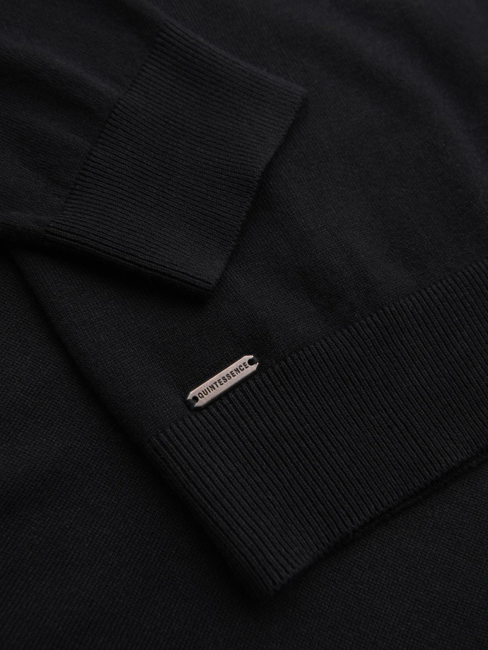 Pánsky jednofarebný pletený sveter z viskózy - čierny V2 OM-SWCD-0126 