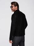 Men's retro-style biker jacket with stand-up collar - black V2 OM-JAFL-0197