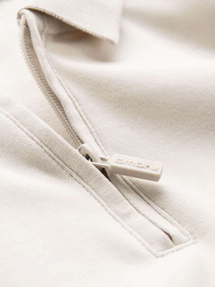 Men's polo longsleeve with zippered collar - cream V3 OM-POLS-0130