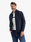 Men's lightweight unzipped jacket with quilted front - navy blue V1 OM-JANP-0193