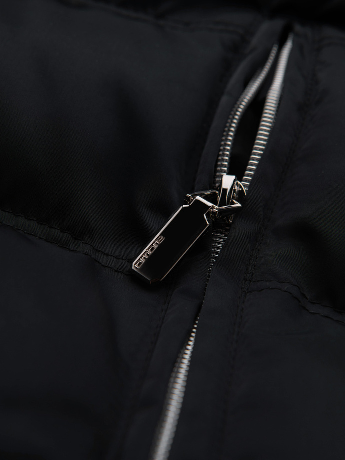 Pánska prešívaná bunda s leskom a stojačikom - čierna V1 OM-JALP-0218