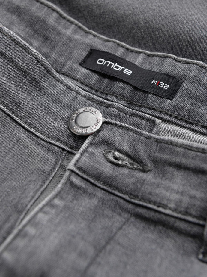 Pantaloni din denim TAPER FIT pentru bărbați cu cusături și picioare întoarse - gri V2 OM-PADP-0161