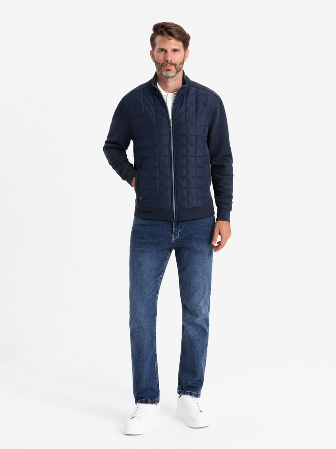 Men's lightweight unzipped jacket with quilted front - navy blue V1 OM-JANP-0193