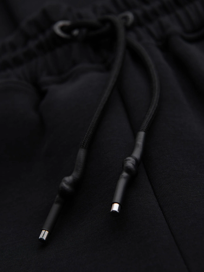 Men's sweatpants with ribbed cuffs and decorative zipper - black V3 OM-PASK-0226