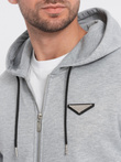 Men's unbuttoned hooded sweatshirt - grey melange V2 OM-SSZP-22SS-010