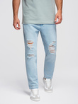 Men's CARROT FIT denim pants with rubbing - light blue V1 OM-PADP-0250