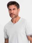Men's T-shirt with contrasting inserts and crew neckline - light grey V4 OM-TSCT-0198