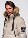 Men's long warm parka jacket with hood - beige V5 OM-JALJ-0182