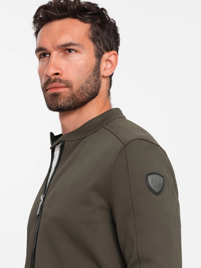 Jachetă BIKER pentru bărbați din material structurat - verde-oliv închis V1 OM-JANP-0138
