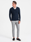 Men's sweater with a "v-neck" neckline with a shirt collar - navy blue V2 OM-SWSW-0102
