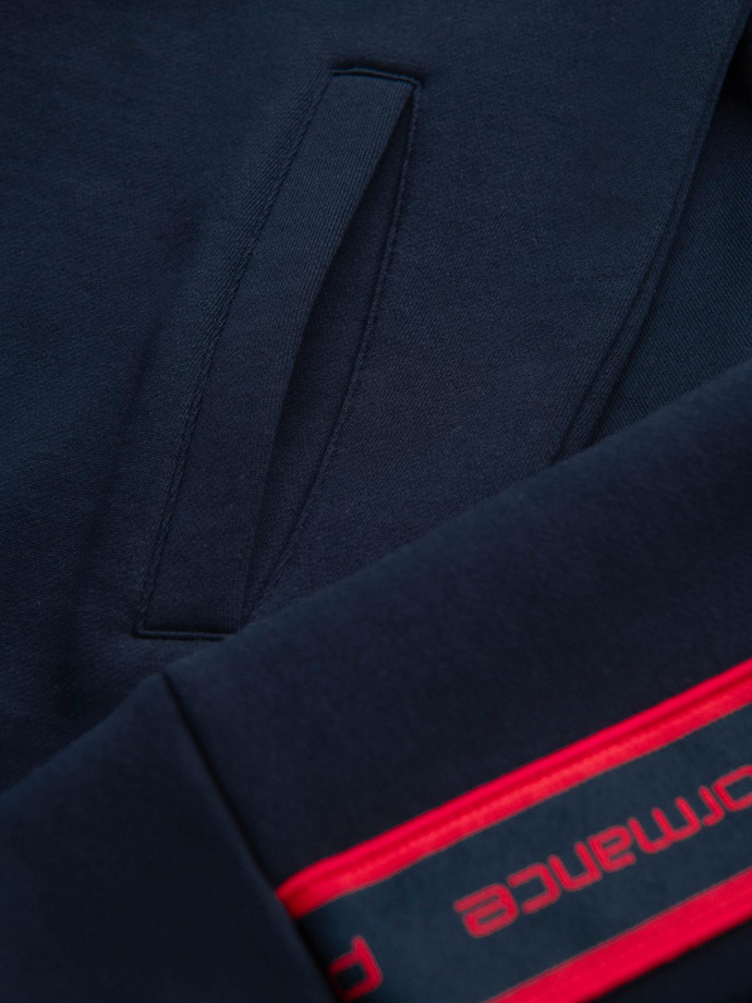 Pánska mikina s otvoreným predným dielom, lemovaním a vysokým golierom - tmavomodrá V3 OM-SSZP-0224