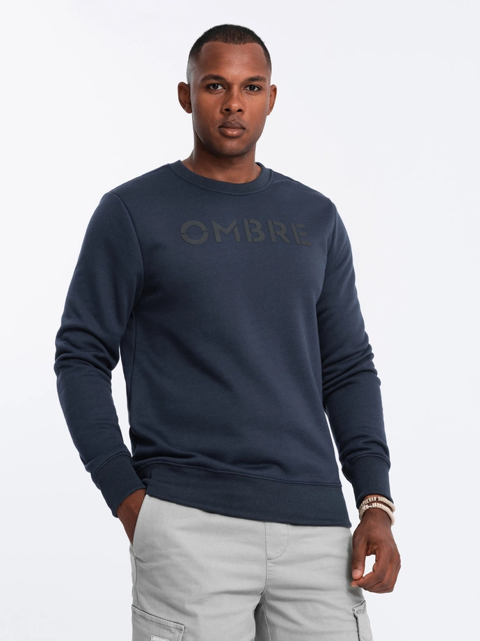 Classic men's sweatshirt with inscription - navy blue V3 OM-SSPS-0181