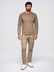 Classic men's sweatshirt with round neckline - light brown V3 OM-SSNZ-0243