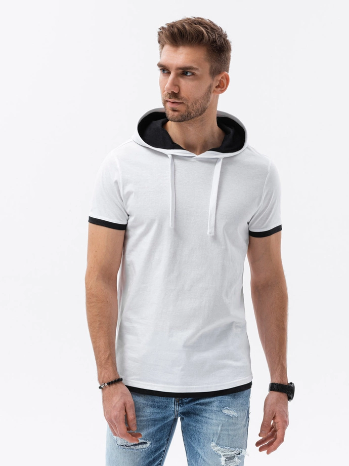 Men's plain hooded t-shirt - white S1376