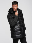 Men's quilted jacket with high collar and hood - black V1 OM-JALJ-0266