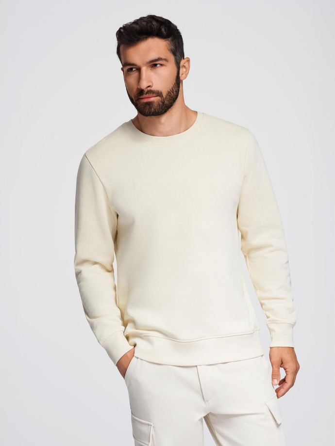 BASIC men's sweatshirt with round neckline - cream V11 OM-SSBN-0175