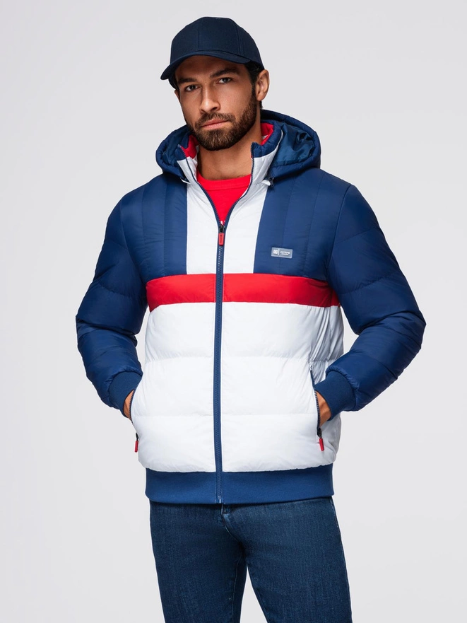 Pánská barevná retro sportovní bunda - modrá a bílá V1 OM-JALP-0296