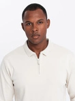 Men's polo longsleeve with zippered collar - cream V3 OM-POLS-0130