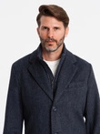 Palton bărbătesc descheiat din lână - albastru marin V1 OM-COWC-0121
