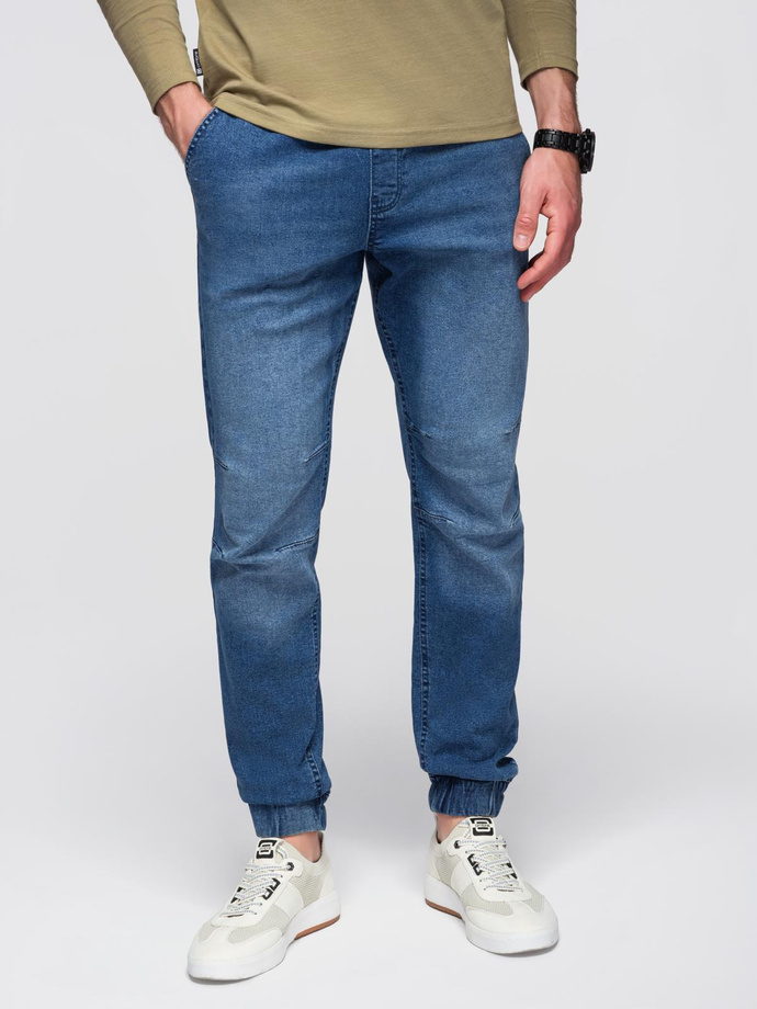 Pánské džínové kalhoty JOGGERS s pracím efektem - modré V2 OM-PADJ-0267