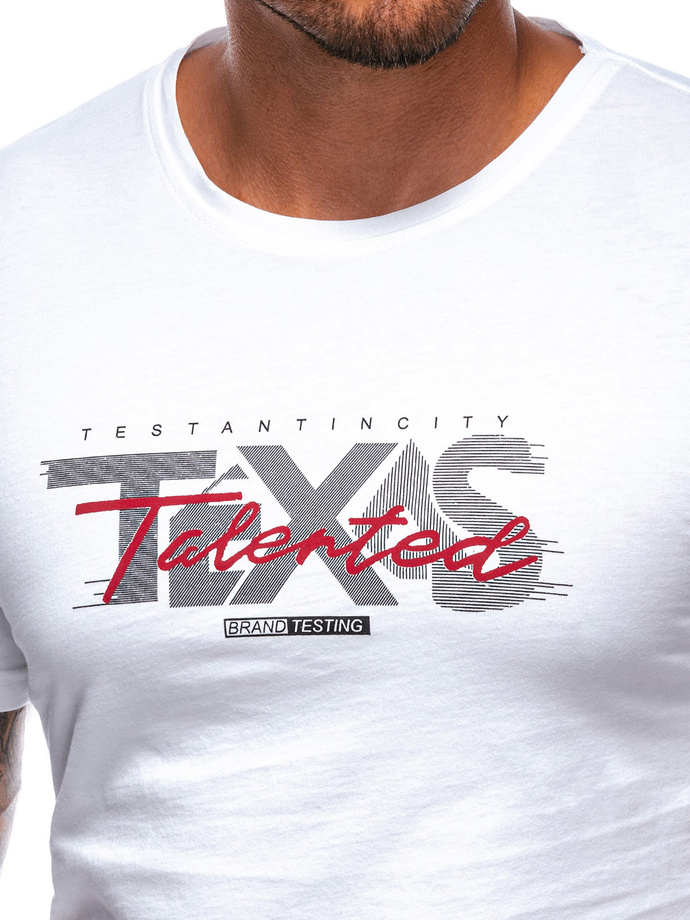 T-SHIRT MĘSKI Z NADRUKIEM S1392 - BIAŁY