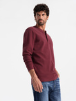 Button up neck men's waffle knit longsleeve - maroon V2 OM-LSCL-0120