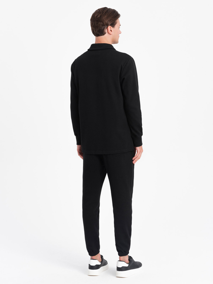 Pánská tepláková souprava mikina s polo límcem + kalhoty - černá V8 Z71