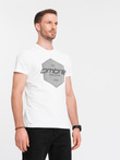 Men's cotton t-shirt with geometric print and logo - white V1 OM-TSPT-0141