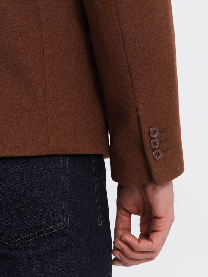 Men's casual blazer with decorative buttons on cuffs - chocolate brown V1 OM-BLZB-0118