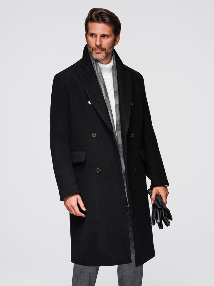 Men's double-breasted wool coat - black V2 OM-COWC-0133